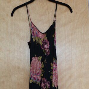 Betsey Johnson vintage Y2K slip dress black with floral print size S fit n flare